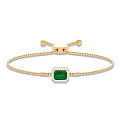 Lab Created Emerald Bolo Chain Bracelet with Diamond Halo