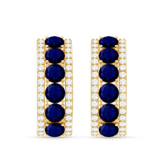 Real Blue Sapphire and Diamond Half Hoop Earrings
