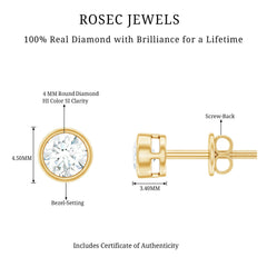 Minimal Bezel Set Diamond Everyday Earrings with Screw Back