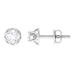 Round Diamond Solitaire Stud Earrings with Screw Back