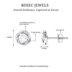 3/4 CT Zircon Solitaire Stud Earrings with Swirl Details