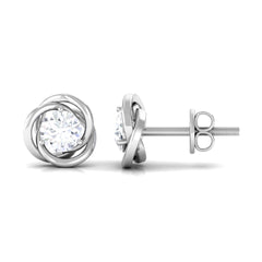 3/4 CT Zircon Solitaire Stud Earrings with Swirl Details
