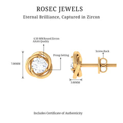 3/4 CT Zircon Solitaire Stud Earrings with Swirl Details