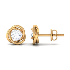 3/4 CT Zircon Solitaire Stud Earrings with Swirl Details
