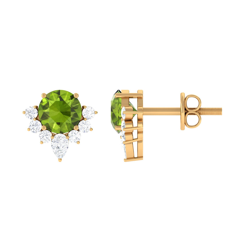 Real 1.8 Carat Peridot Stud Earrings with Diamond Half Halo