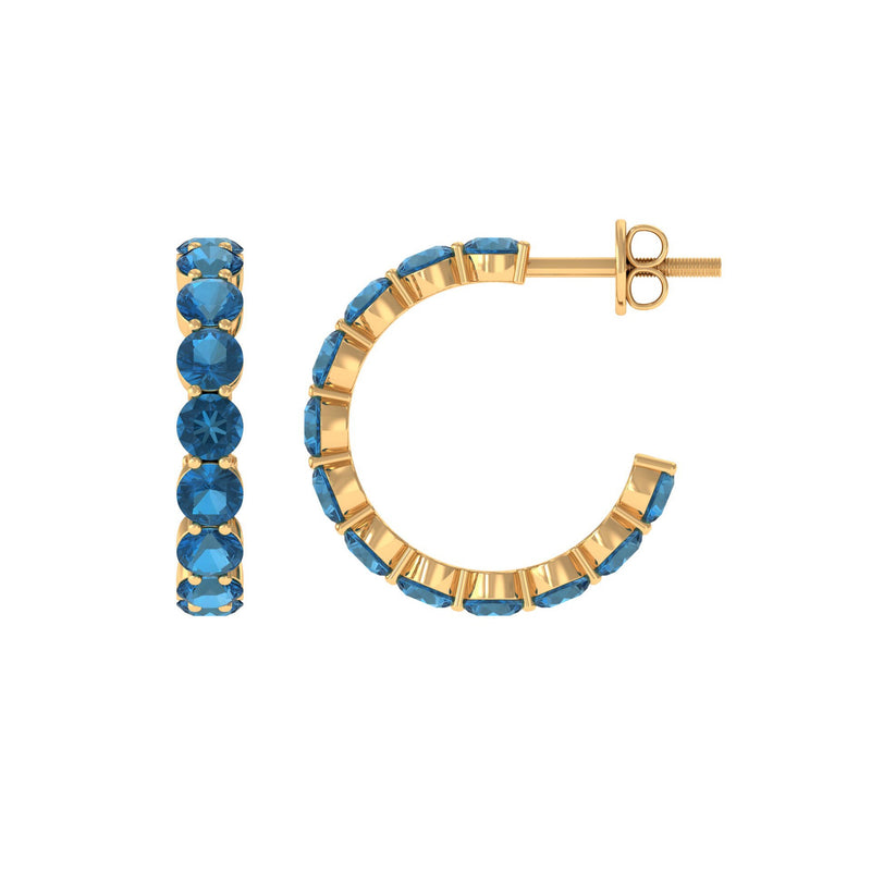 Real London Blue Topaz Hoop Earrings For Women