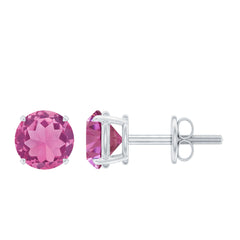 Round Shape Pink Tourmaline Stud Earrings for Women