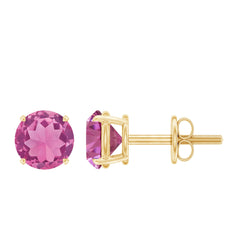 Round Shape Pink Tourmaline Stud Earrings for Women
