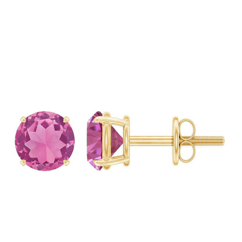 Round Shape Pink Tourmaline Stud Earrings for Women