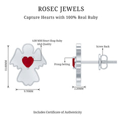 Heart Shape Ruby Angel Stud Earrings with Screw on Back