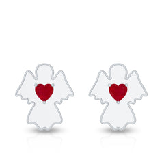 Heart Shape Ruby Angel Stud Earrings with Screw on Back