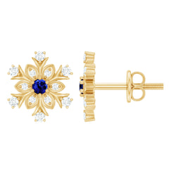 Created Blue Sapphire Snowflake Stud Earrings with Moissanite