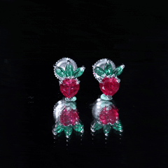 Strawberry Earrings With Lab Grown Ruby Emerald