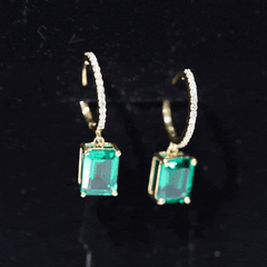 5 CT Lab Grown Emerald Hoop Dangle Earrings with Diamond