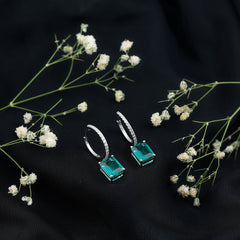 5 CT Lab Grown Emerald Hoop Dangle Earrings with Diamond
