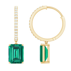 5 CT Lab Grown Emerald Hoop Dangle Earrings with Diamond