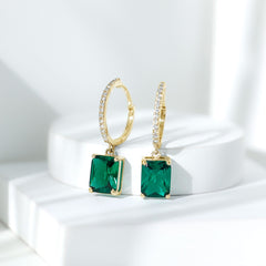 5 CT Lab Grown Emerald Hoop Dangle Earrings with Diamond