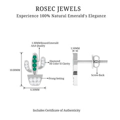 Real Emerald and Diamond Cactus Stud Earrings