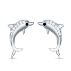 Cute Dolphin Stud Earrings with Moissanite
