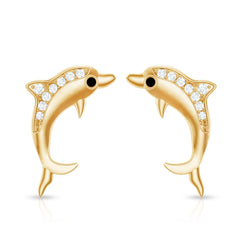 Cute Dolphin Stud Earrings with Moissanite