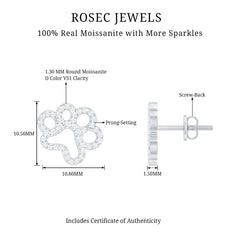 Moissanite Paw Print Earrings With Certificate