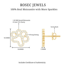 Moissanite Paw Print Earrings With Certificate