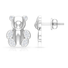 Teddy Bear Stud Earrings for Women with Diamonds