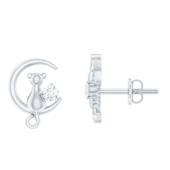 Diamond Cat Moon Stud Earrings for Women