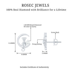 Diamond Cat Moon Stud Earrings for Women