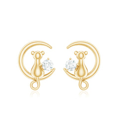 Diamond Cat Moon Stud Earrings for Women