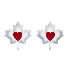 1 CT Heart Shape Ruby Maple Leaf Stud Earrings
