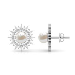 Cultured Freshwater Pearl Diamond Sunburst Earrings