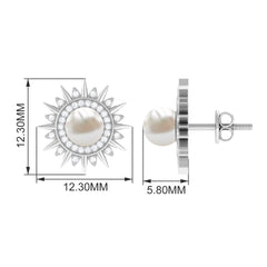Cultured Freshwater Pearl Diamond Sunburst Earrings