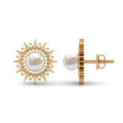 Cultured Freshwater Pearl Diamond Sunburst Earrings