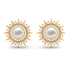 Cultured Freshwater Pearl Diamond Sunburst Earrings