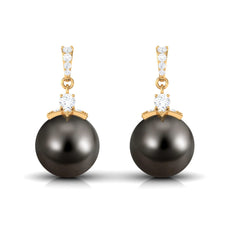Cultured 16 Carat Black Tahitian Pearl Bridal Drop Earrings with Diamond
