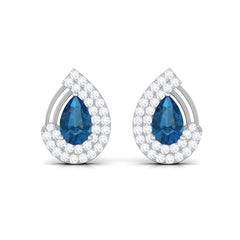 Designer London Blue Topaz and Diamond Teardrop Stud Earrings