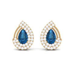 Designer London Blue Topaz and Diamond Teardrop Stud Earrings