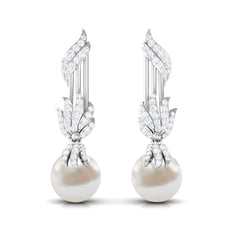Designer Freshwater Pearl Bridal Dangle Earrings with Diamond