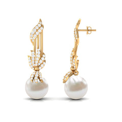 Designer Freshwater Pearl Bridal Dangle Earrings with Diamond