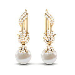 Designer Freshwater Pearl Bridal Dangle Earrings with Diamond