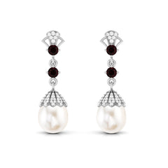 Vintage Inspired Pearl Dangle Earrings with Garnet