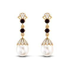 Vintage Inspired Pearl Dangle Earrings with Garnet