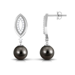 Cultured 16 Carat Tahitian Pearl Wedding Drop Earrings with Diamond
