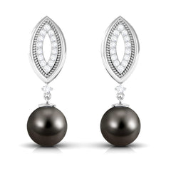 Cultured 16 Carat Tahitian Pearl Wedding Drop Earrings with Diamond