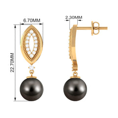 Cultured 16 Carat Tahitian Pearl Wedding Drop Earrings with Diamond