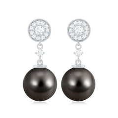 Natural 15 Carat Tahitian Pearl Diamond Drop Earrings for Women