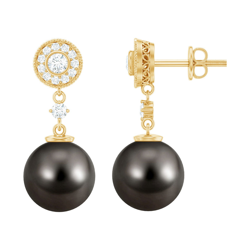 Natural 15 Carat Tahitian Pearl Diamond Drop Earrings for Women