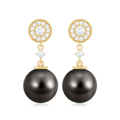 Natural 15 Carat Tahitian Pearl Diamond Drop Earrings for Women