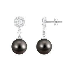 Cultured 15 Carat Tahitian Pearl Drop Earrings with Diamond